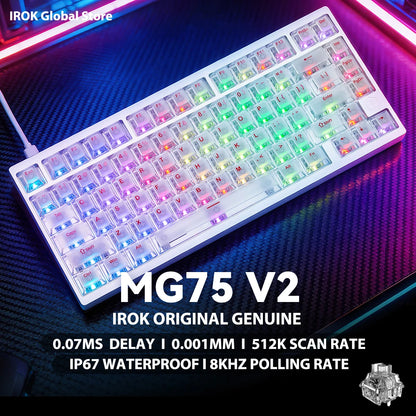 Teclado mecánico gaming magnético de aluminio IROK MG75 V2 MG75V2 Rapid Trigger 0.07ms 8KHz 0.001mm 512K de tasa de escaneo para gamers