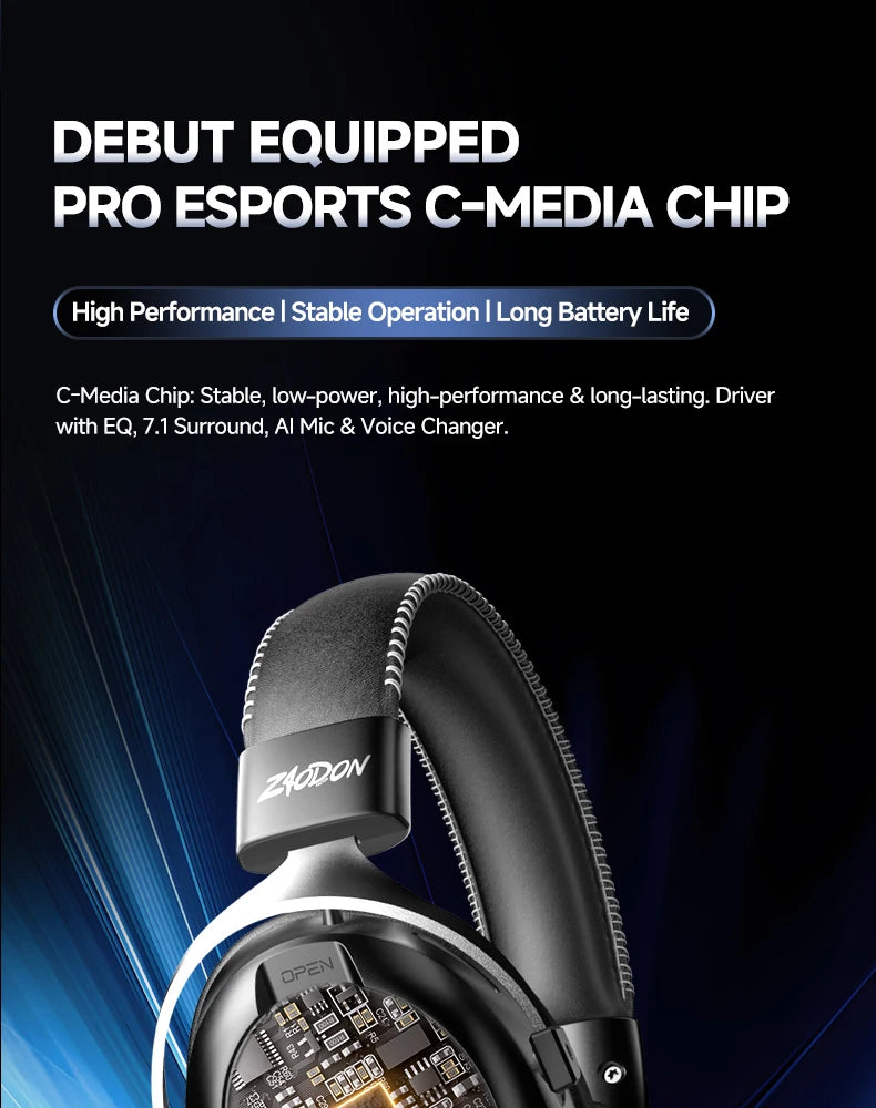 New Wireless Gaming Headphone,Bluetooth 6.0,53mm Titanium Drivers,7.1 Virtual Surround Sound,15ms Zero-Latency,for PC/PS5/Mobile