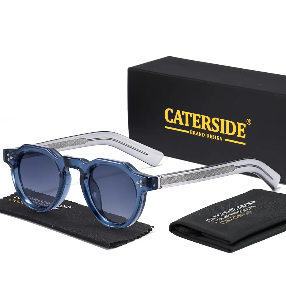 CATERSIDE Retro Round Men's Sunglasses High-Quality Thick Style Women's Outdoor Travel Business Driving Decorative Glasses UV400