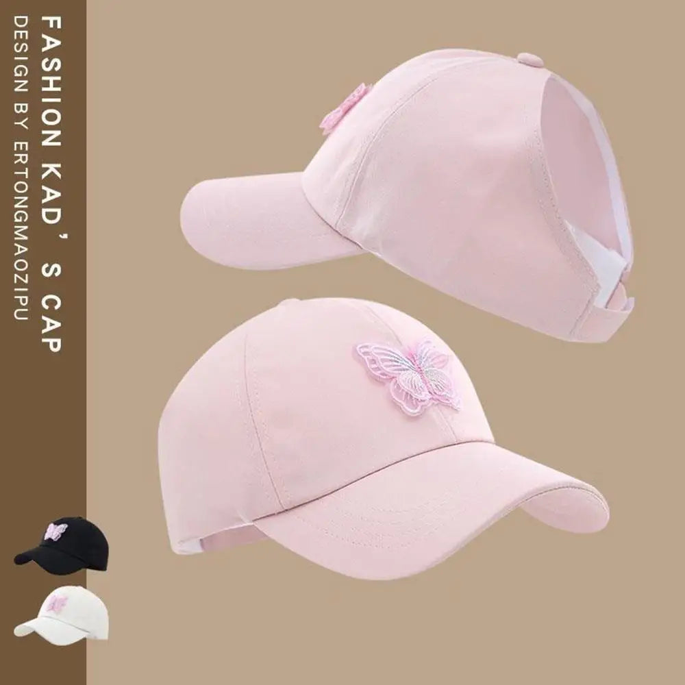 HOT Girl's Summer High Ponytail Cap Quick Drying Sunscreen Visors Kids Empty Top Baseball Cap Adjustable Candy Color Girl's Hat
