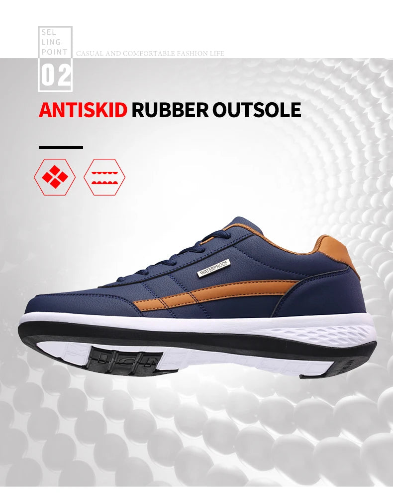 Sapatos para Homem YRZL Primavera Outono Impermeáveis, Ténis de Caminhada em Pele para Lazer e Desporto Masculino, Calçado Antiderrapante para Homem