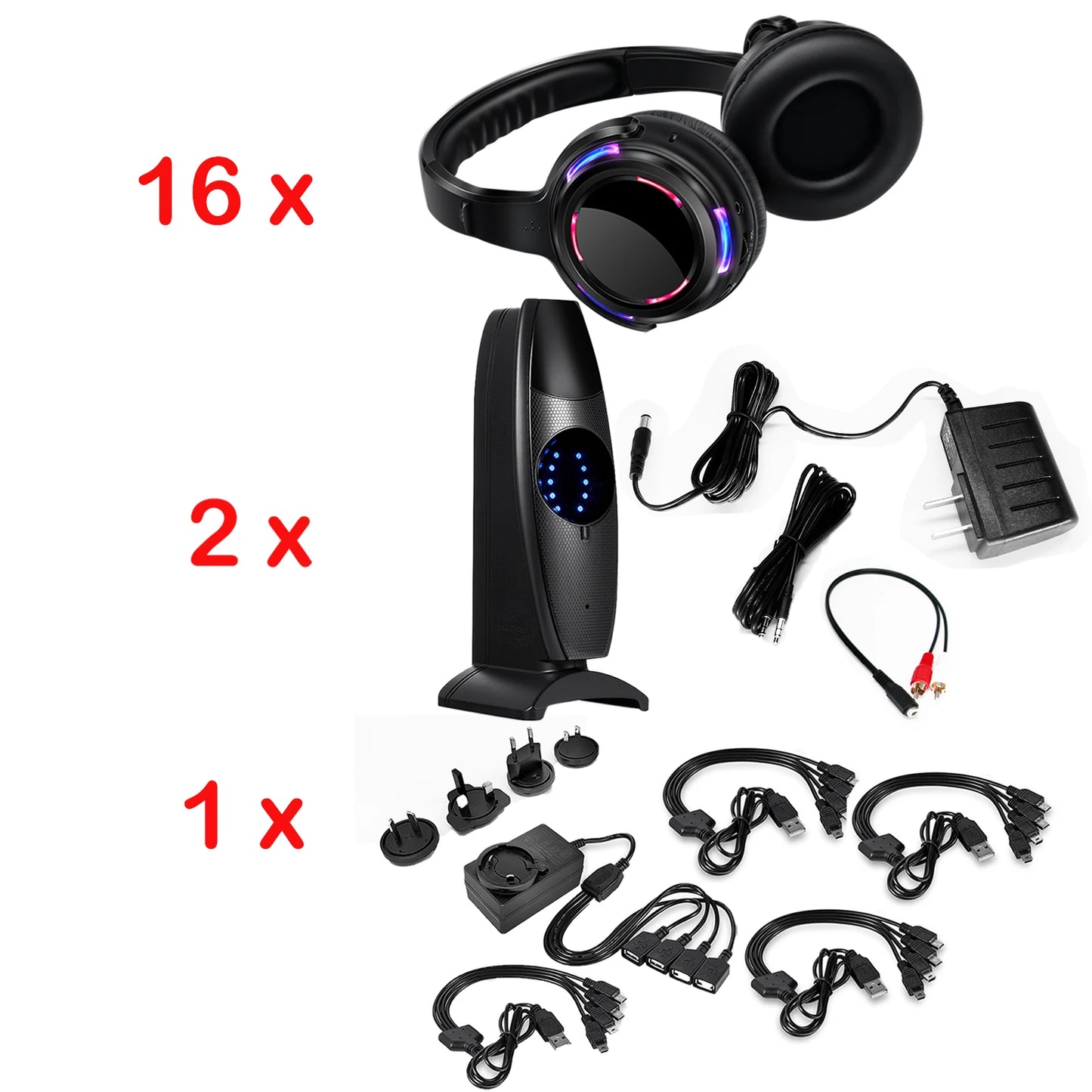 Silent Disco Wireless Headphones with LED Lights, Rechargeable RF Silent Party Headphones for Clubs, Concerts, Meetings & Events