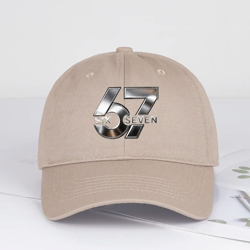 Metallic Number 67 "Six Seven" Print Baseball Cap Adjustable Unisex Streetwear Sun Hat