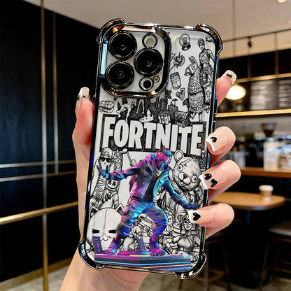 Funda de teléfono FortniteS popular con acabado metalizado para iPhone 17 17e 16e 16 15 14 13 12 11 Pro Max X XR XSMax 7 8 Mini Air Plus anticaídas