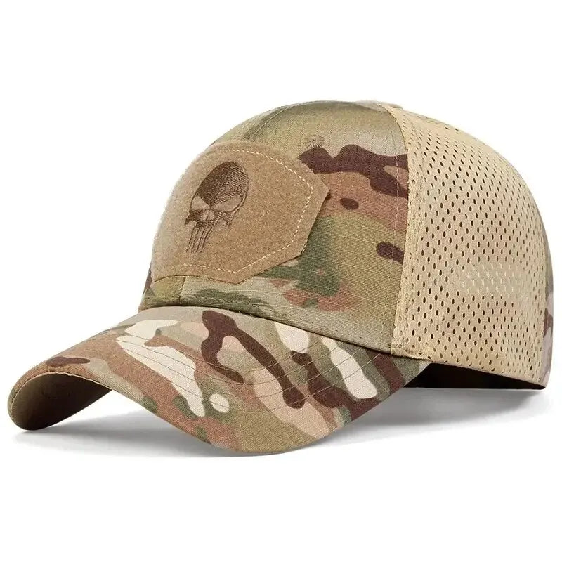 Militärische Trainingsmütze im Camouflage-Karo-Design für Frühling und Sommer, Outdoor-Sport, Sonnenschutz, Netzmütze, lässige Schirmmütze