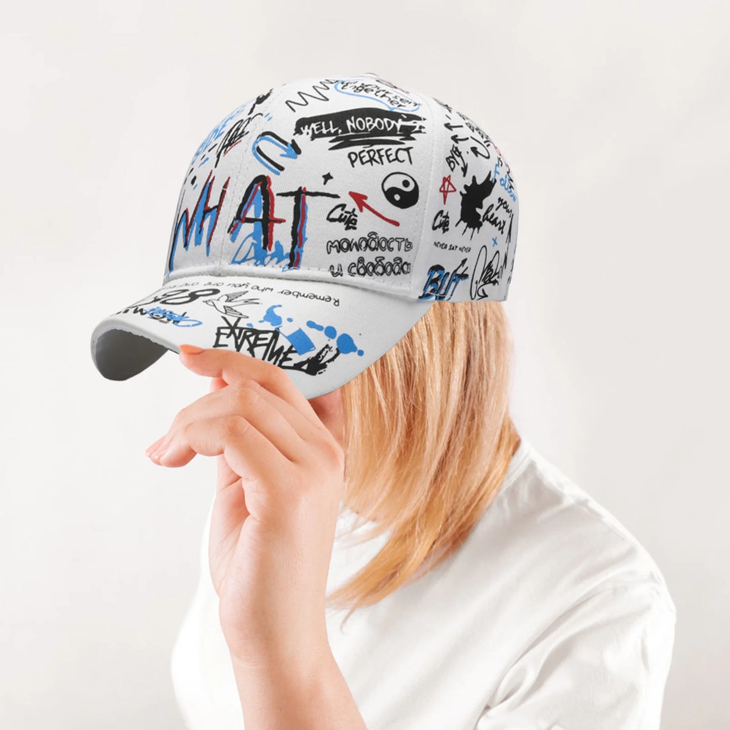 Graffiti Print Baseball Cap Adjustable Sun Protection Breathable Hat for Outdoor Activities Fishing Camping
