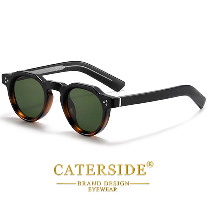 CATERSIDE Retro Round Men's Sunglasses High-Quality Thick Style Women's Outdoor Travel Business Driving Decorative Glasses UV400
