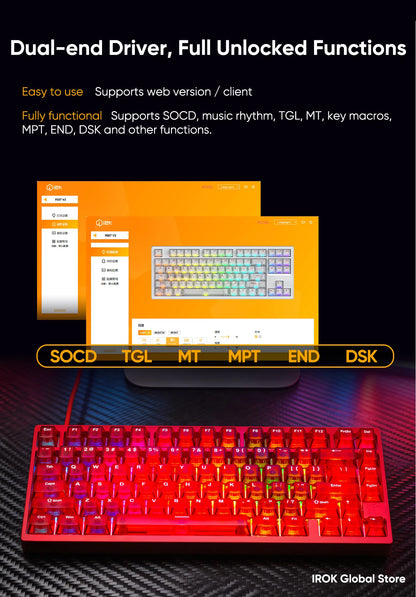 Teclado mecánico gaming magnético de aluminio IROK MG75 V2 MG75V2 Rapid Trigger 0.07ms 8KHz 0.001mm 512K de tasa de escaneo para gamers
