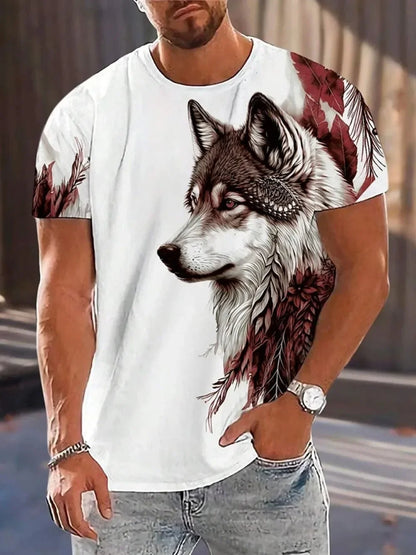 Herr-T-shirt med vildvargsmönster, sommar, streetwear, utomhus, andningsbar, avslappnad T-shirt, överdelar, 3D-tryckta T-shirts, modekläder för män