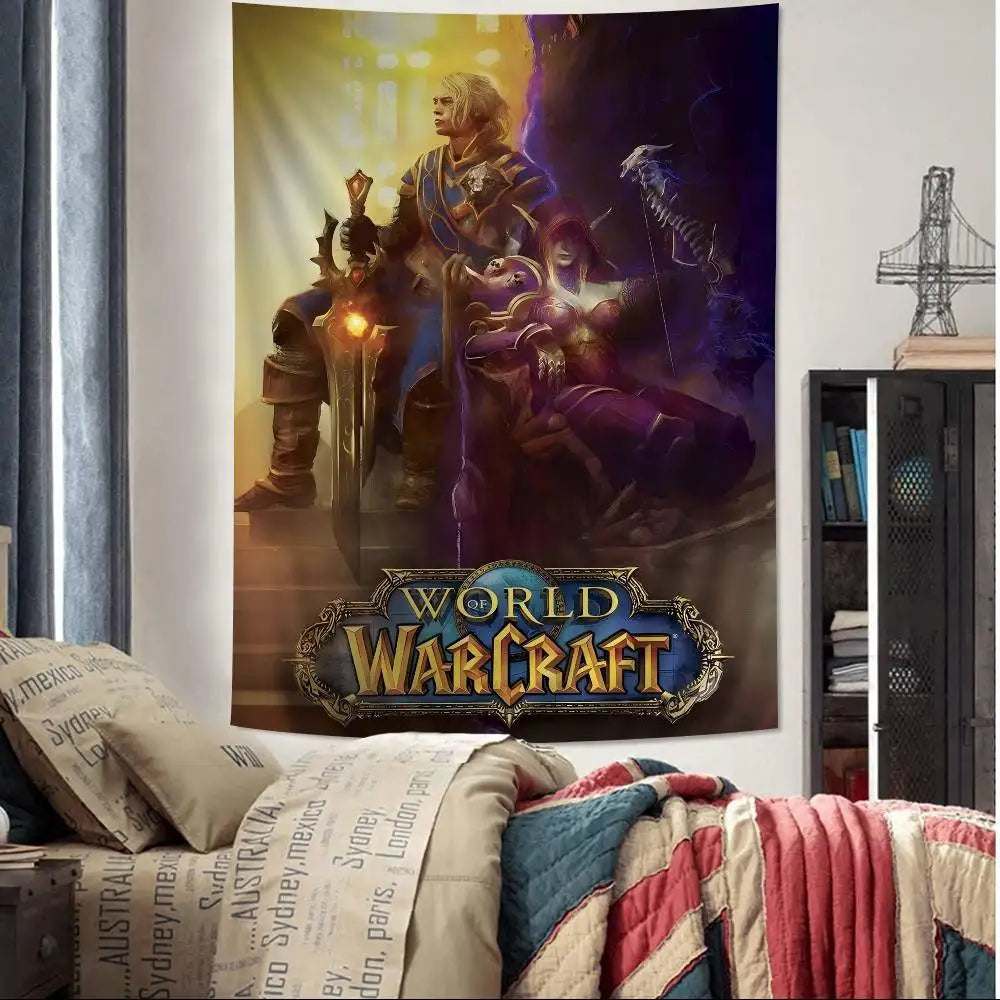 Μεγάλη επιτοίχια ταπισερί με εκτύπωση Hot Game World Of Warcraft, οικονομική χίπικη διακόσμηση τοίχου, μποέμ επιτοίχιες ταπισερί, μάνταλα για διακόσμηση σπιτιού