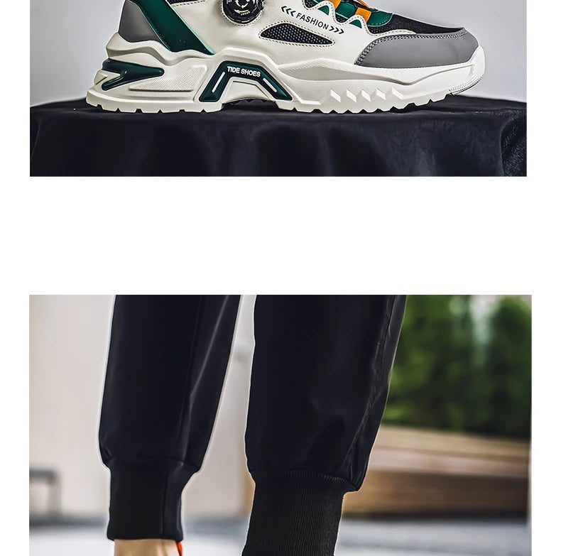 Koreanische Herren-Sportschuhe mit drehbarer Schnalle, modische Freizeitschuhe für alle Jahreszeiten, weiche rutschfeste Sohle, Outdoor-Laufschuhe, Studenten-Sneaker