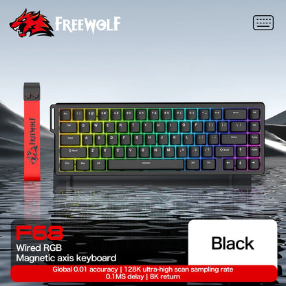 Teclado com interruptores magnéticos ATTACK SHARK X68HE com fios e FREEWOLF F68 com fios F68Pro sem fios para gaming profissional 8K Hz 0.01mm Rapid Trigger