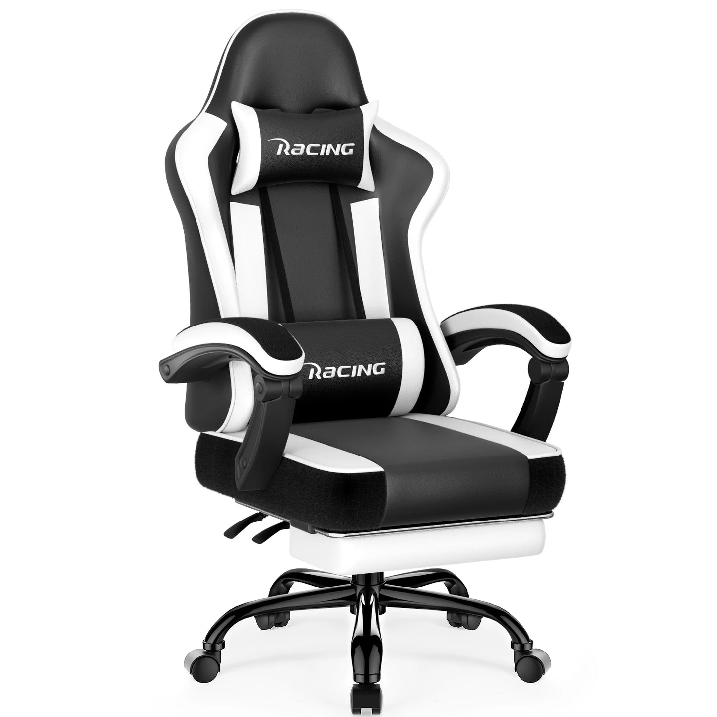 AUTHMIC Ergonomic Gaming Chair with 170° Reclining Backrest, Foldable Footrest, Soft Armrests, Supports 150kg, Breathable Material