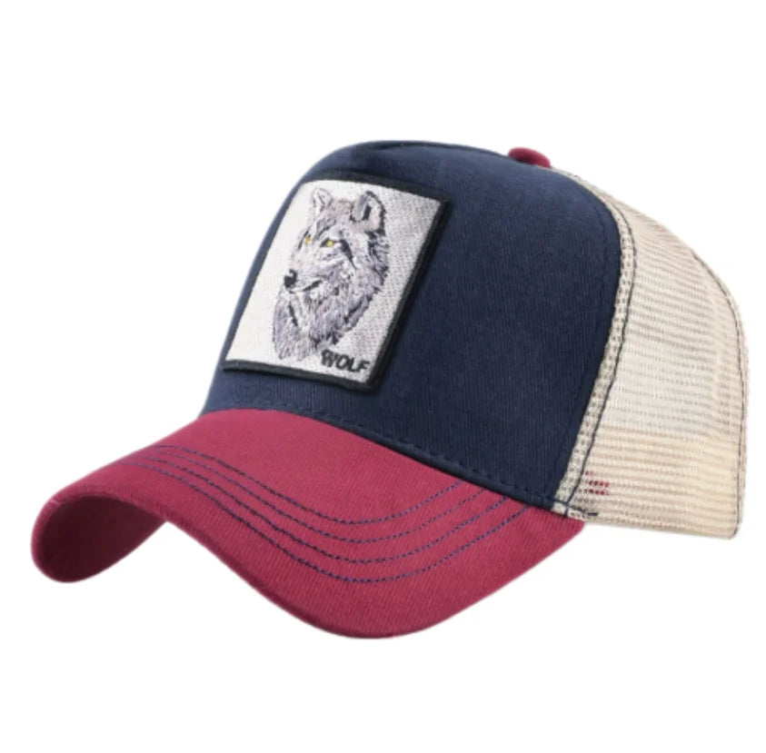 Boné de basebol trucker em malha respirável com bordado Wolf Patch, ajustável, estilo hip hop, para homem e mulher, com pala e fecho snapback, ideal para exterior e oferta
