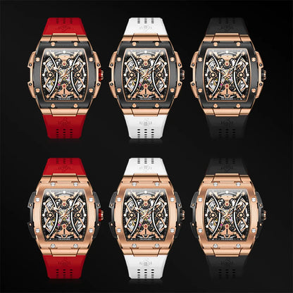 Reloj OUPINKE para hombre, clásico de lujo, esfera tonneau, marca premium original, movimiento mecánico automático, correa de silicona, cristal de zafiro, nuevo