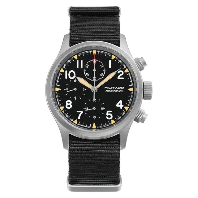 MILITADO Chronograph 39mm Watch BGW-9 Luminous Retro Military 100m Waterproof VK61 Quartz Movement Steel Vintage Men Wristwatch