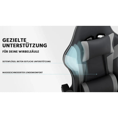 Ergonomic Gaming Chair with Lumbar Support, Breathable PU Leather Gaming Chair, Reclining Computer Gaming Chair with Footrest & Adjustable Height