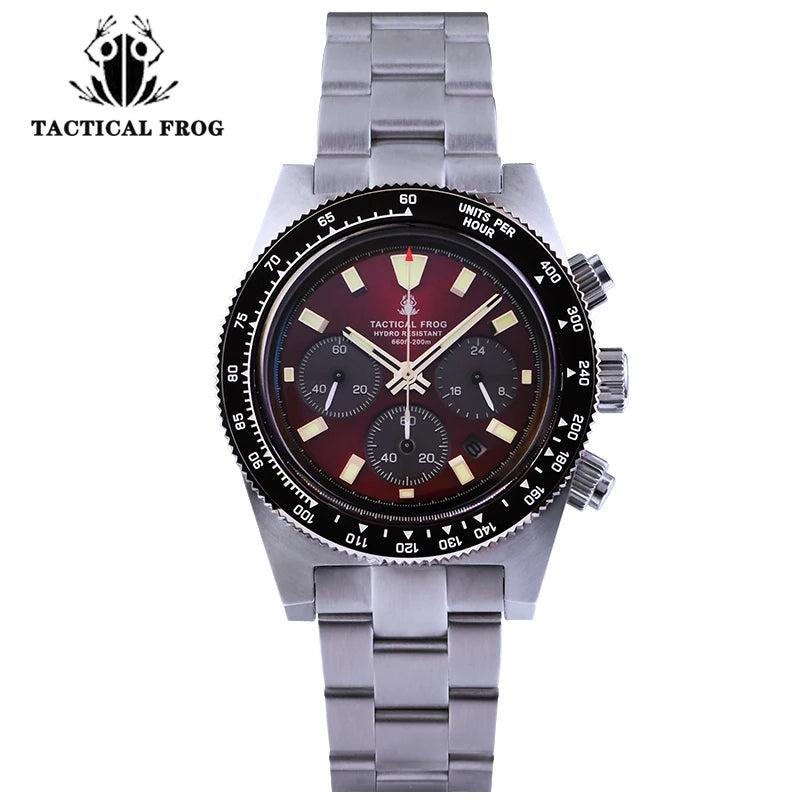 Tactical Frog Men's Business Diving Watch VS75B Quartz Chronograph 316L Steel Sapphire 200M Waterproof C3 Luminous Men's Watch