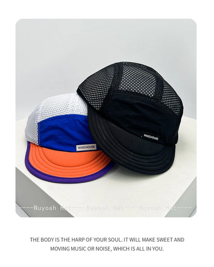 Cappellini da baseball unisex semplici in rete con lettere, parasole, ad asciugatura rapida, traspiranti, con visiera corta e a punta, versatili, alla moda, per attività all’aperto
