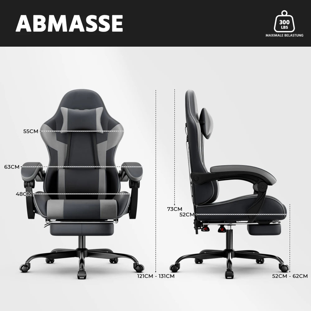Ergonomic Gaming Chair with Lumbar Support, Breathable PU Leather Gaming Chair, Reclining Computer Gaming Chair with Footrest & Adjustable Height