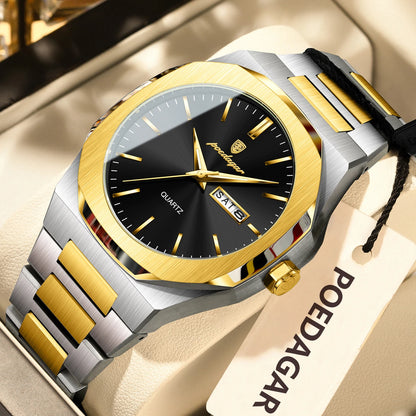 POEDAGAR Fashion Brand Male Watch Waterproof Luminous Stainless Steel Watches For Men Date Week Casual Quartz Men's Clock Reloj