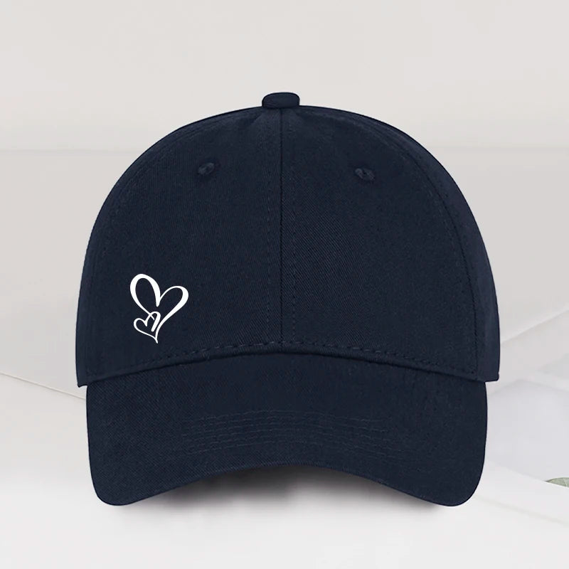Minimalist Double Heart Print Soft-Peak Baseball Cap – Adjustable Unisex Casual Sun Hat for Couples – Perfect Gift for Best Frie