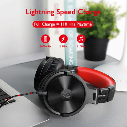 Auriculares gaming inalámbricos Bluetooth 5.2 OneOdio 110H – 110H de autonomía, sonido de graves profundos circumaurales con micrófono, auriculares 2 en 1 con cable e inalámbricos para PC y PS4