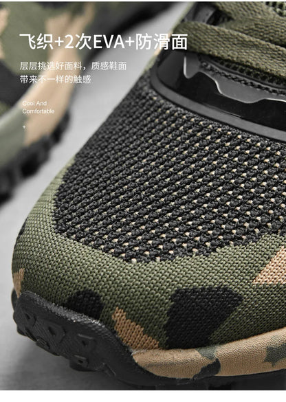 Men's camouflage breathable sports shoes are comfortable and non slip soft soled shoes suitable for men's outdoor activities