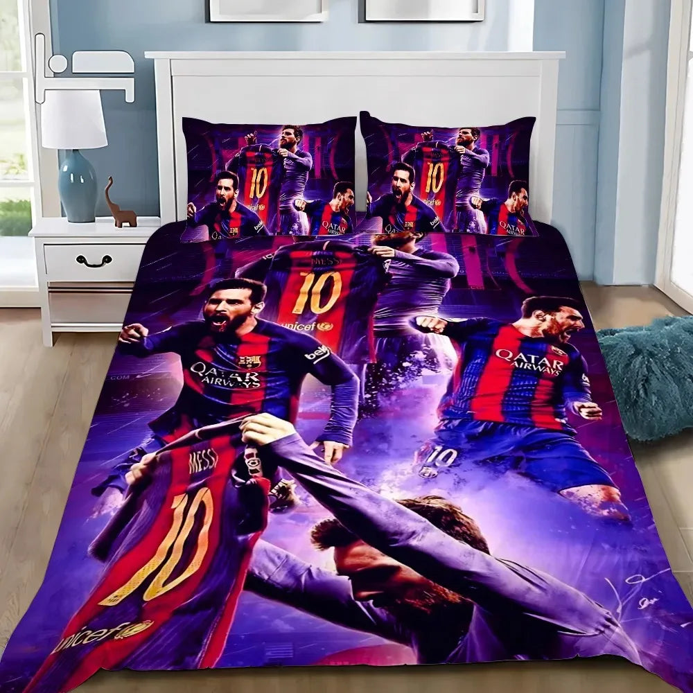 Set de ropa de cama Football Star M-messis con funda nórdica y funda de almohada para adulto, niño y niña, decoración de dormitorio infantil, tamaño individual, doble y grande