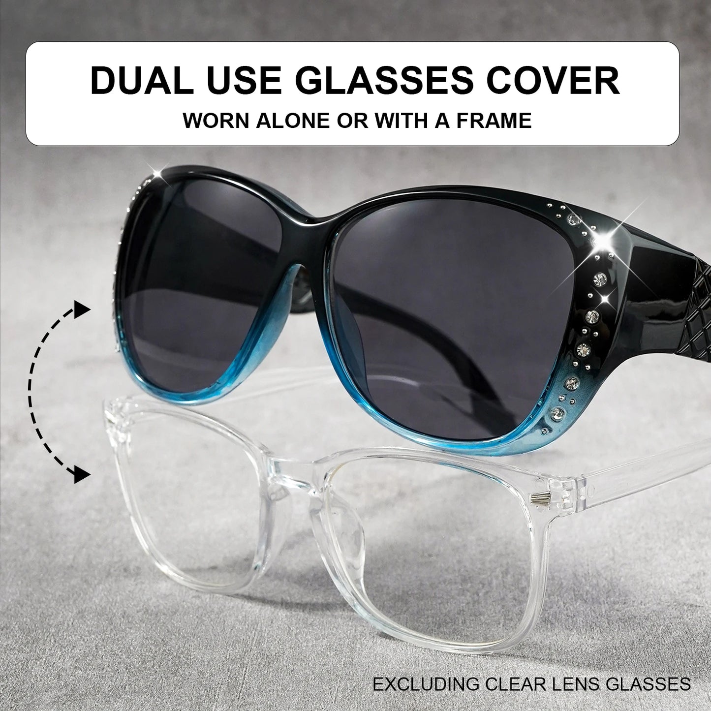 Rhinestone Fit Over Glasses Sunglasses Fashion Sun Glasses Fit Over GlitteringOversized Leopard Square Glasses