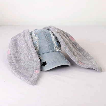 New MinJi Haerin OMG Stage Long Rabbit Ear Hat Y2K Style Denim Blue Baseball Cap Fashion Hip-Pop Cap Couple Birthday Gifts
