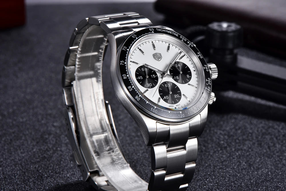 Herreur Rolls Timi Panda – Kvarts-kronograf, luksusmodel, safirglas med antirefleksbehandling, vandtæt, sporty stil
