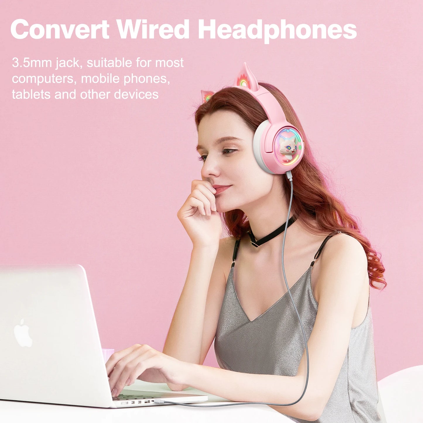 ONIKUMA B5 Wireless Gaimng Headset with Cat Ears Surround Sound Headphone Over-Ear For PC Laptop Games And Music Gamer Headphone