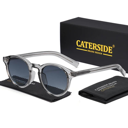 CATERSIDE Fashion Men's Polarized Sunglasses Round Tr-90 Frame TAC Lens Sun Glasses Women's Travel Outdoor Party Glasses
