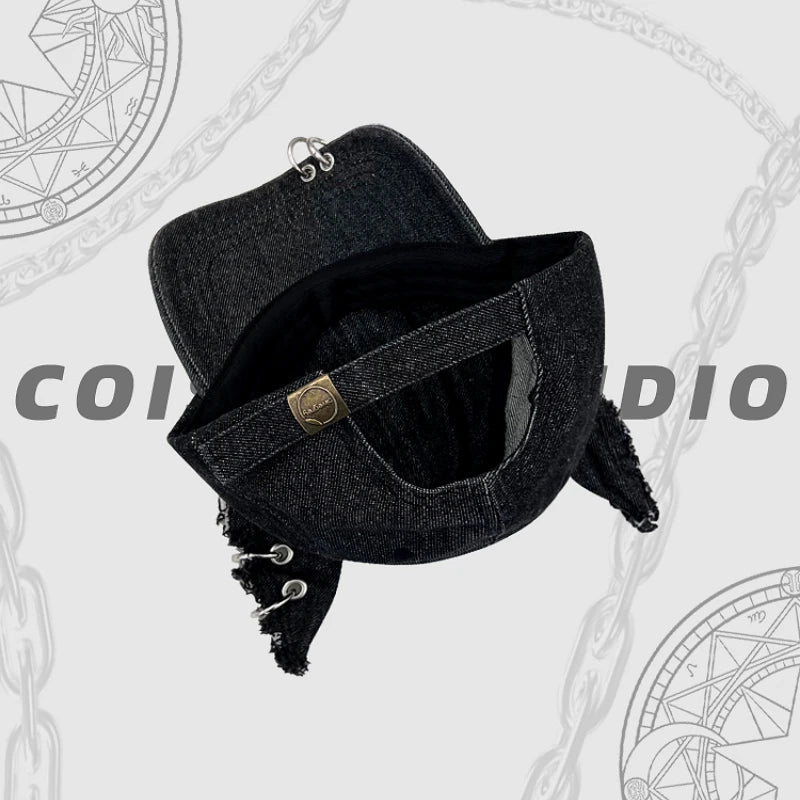 Niche Y2k Personality Hoop Cowboy Hole Ladies Baseball Cap Three-dimensional Dog Ears Trend Hip Hop Adjustable Men Sports Hat