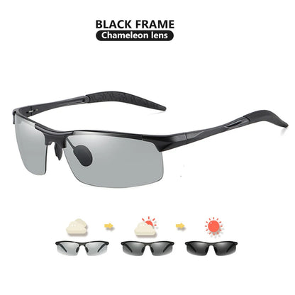 CoolPandas Photochromic Sunglasses Men Polarized Rimless Outdoor Sport Driving Glasses Day Night Chamelon Goggle zonnebril heren