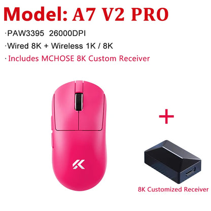 Rato Gaming Sem Fios MCHOSE A7 V2 Ultra / Pro Leve Dual 8000Hz PAW3950 TI 42000DPI para PC e Jogadores de E-sports