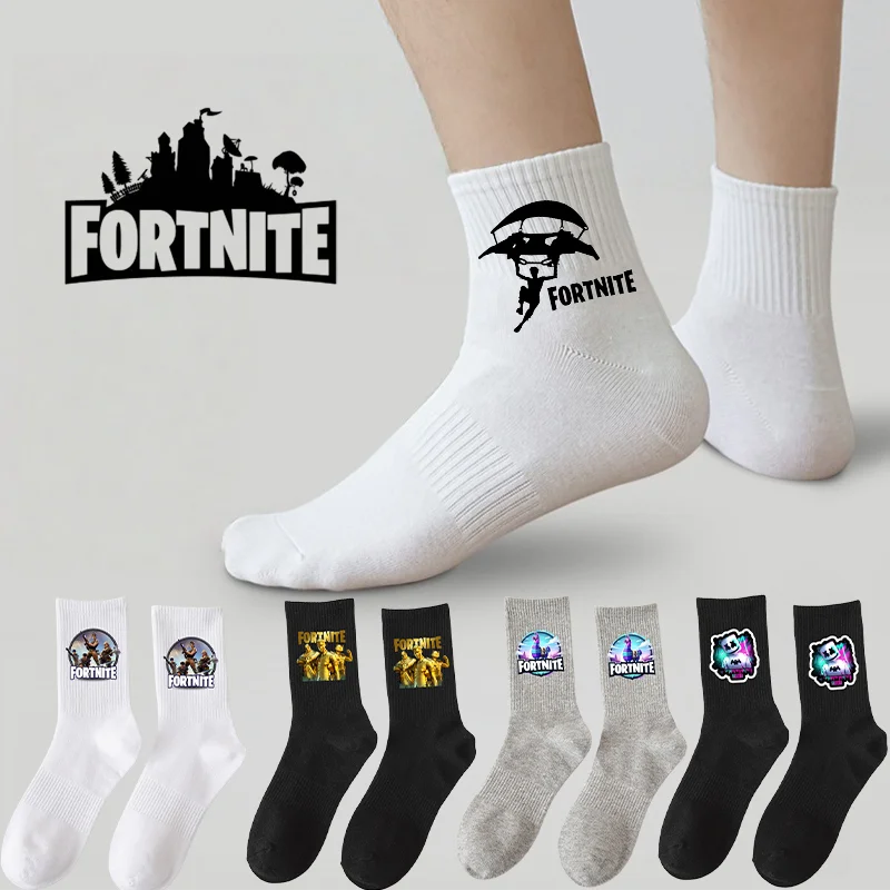 Meias Fortnite com Personagens de Jogo em Estilo Cartoon, Meias Altas de Algodão de Cor Sólida para Crianças e Estudantes, para Primavera e Outono, Presentes de Aniversário