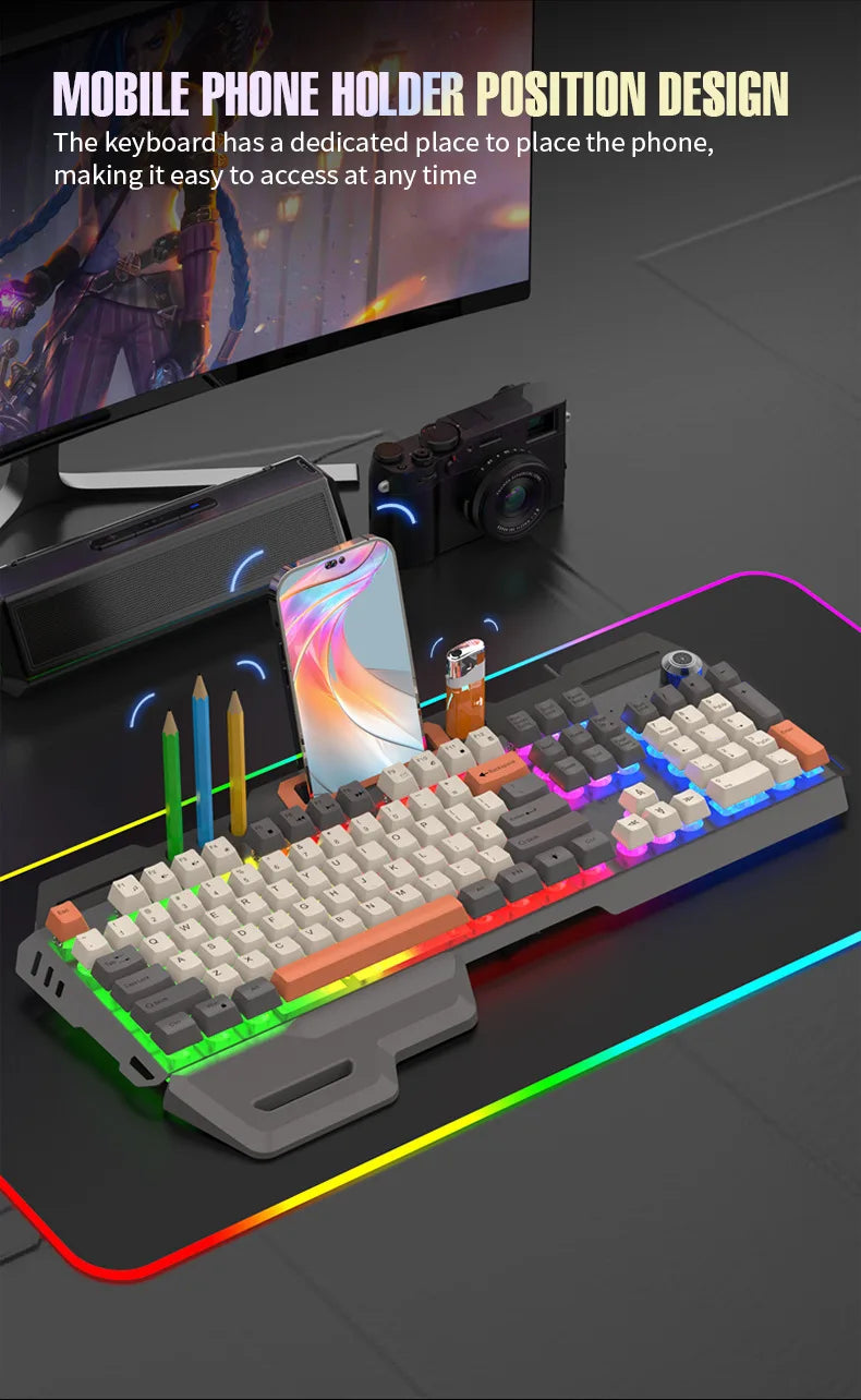 Russian Gaming Keyboard With Russian Layout Spanish Arabic Korean Keyboard Mouse Gamer 104 Keys 100% Layout Wired RGB Light K90