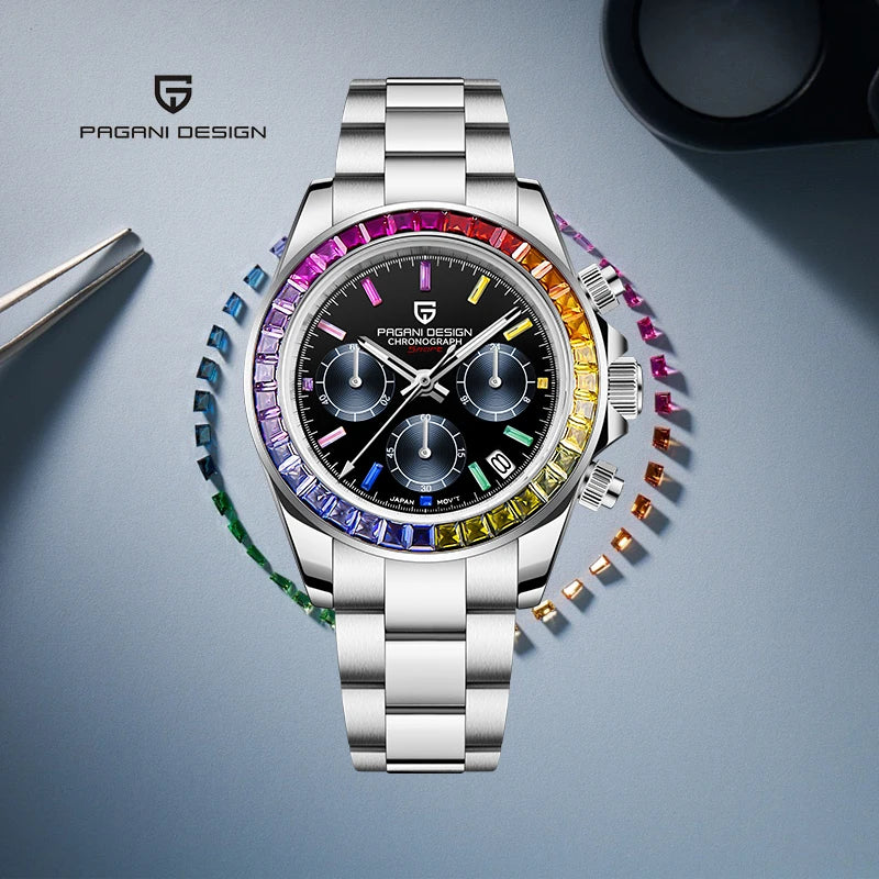 Montre pour homme PAGANI DESIGN – Modèle à cadrans colorés, montre-bracelet à quartz de luxe, chronographe équipé d'un mouvement