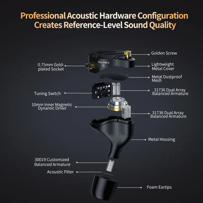 KZ ZS12 PRO X Hybrid Dynamic Balanced Armature IEM Earphones, HiFi In-Ear Monitor Headphones with Detachable Silver-Plated Cable, Studio-Grade Wired Earbuds