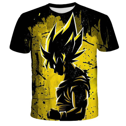 T-shirt Dragon Ball para Criança, Top Tee Anime Figures Son Goku Super Saiyan, T-shirt para Rapaz, Roupa Infantil de Verão de Manga Curta