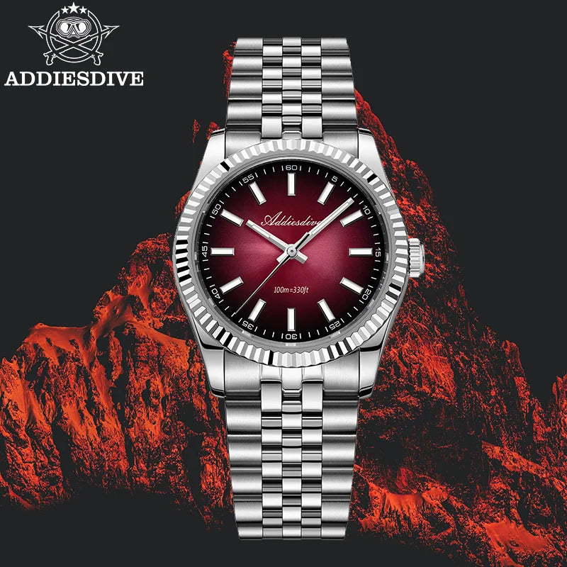 Relógio masculino novo ADDIESDIVE AD2073, vidro de safira, 36mm, VH31, quartz, efeito sunburst, 10Bar, impermeável para mergulho, luminoso