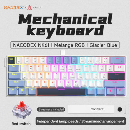 Teclado mecânico gaming com fios AJAZZ NK61 60% RGB hot-swappable, 61 teclas, switch vermelho, mini teclado para PC gamer