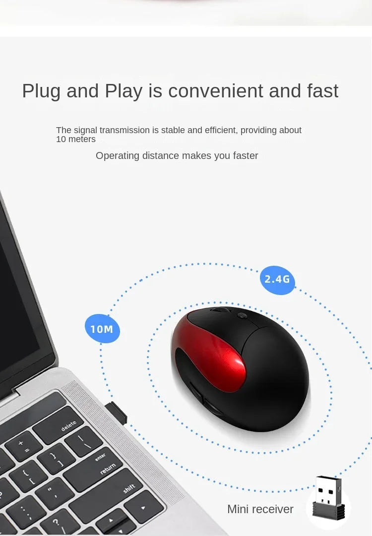 BTS-908 Ratón vertical recargable superventas, ratón inalámbrico ergonómico con receptor USB 2.4G, 1600 DPI ajustables y 6 botones