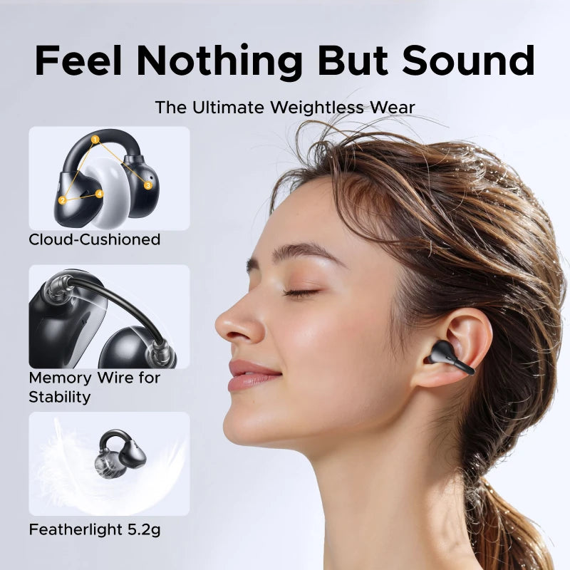 UGREEN ClipBuds Open-Ear Wireless Bluetooth 6.0 Earbuds with 4 Mic Clear Call, 30H Playtime Clip-On Earphones, Waterproof Sport Headphones