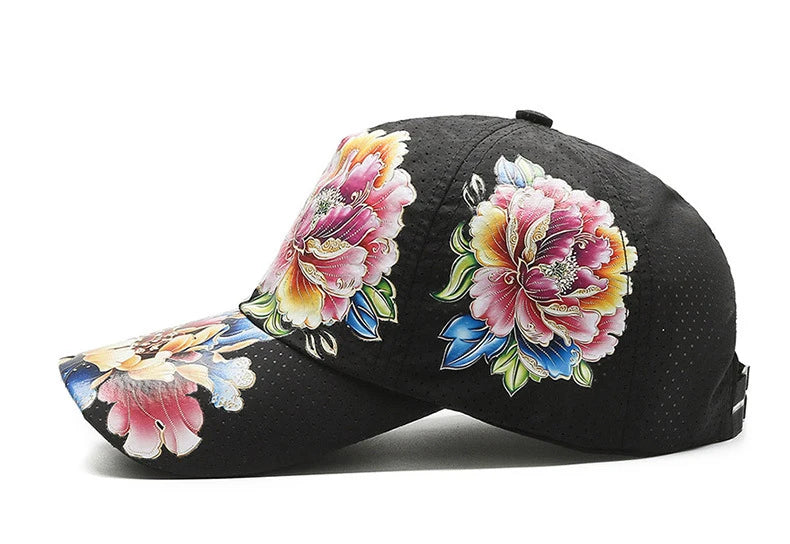 Boné de basebol de secagem rápida para homem e mulher, chapéus de sol florais com estampado em estilo chinês, chapéus de sol com flores, chapéus para exterior