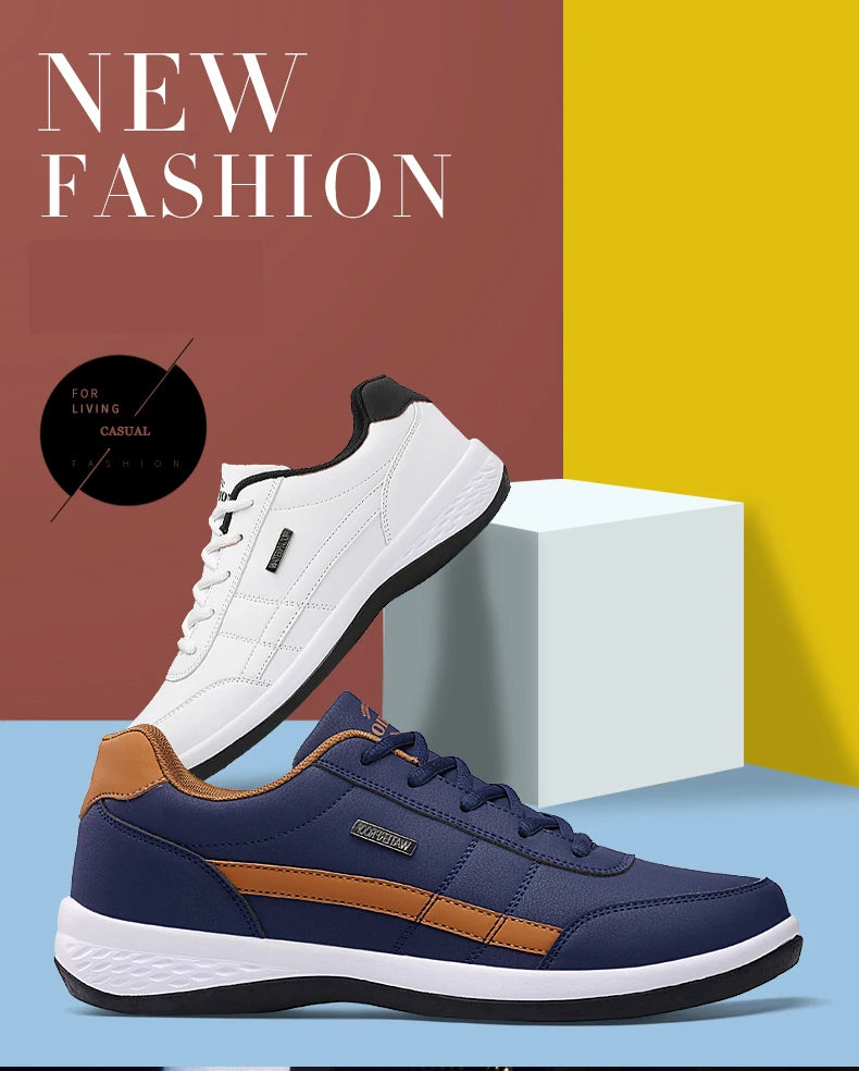 Sapatos para Homem YRZL Primavera Outono Impermeáveis, Ténis de Caminhada em Pele para Lazer e Desporto Masculino, Calçado Antiderrapante para Homem