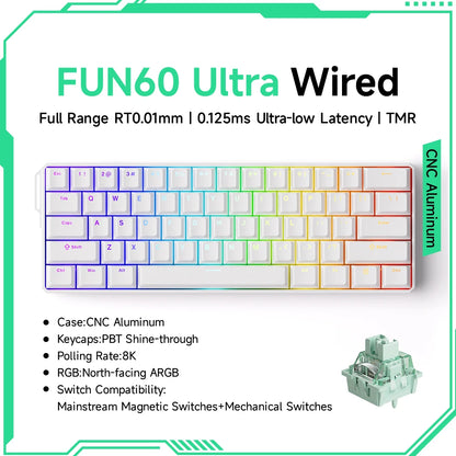 Tastiera gaming meccanica Akko MonsGeek FUN60 Ultra con switch magnetici, 60%, Rapid Trigger 8K HE/TMR, tastiera gamer personalizzata in alluminio