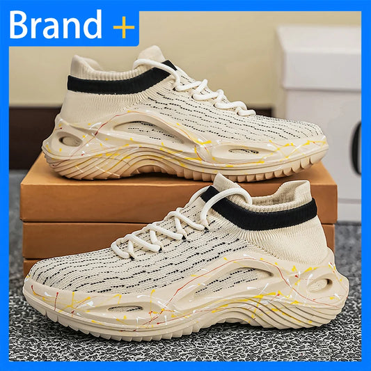 Men's Sports Shoes Soft Light Mesh Thick Sole Anti-Slip Tennis Shoes Spring New Fashion Lace-Up Outdoor Fitness Running Shoes